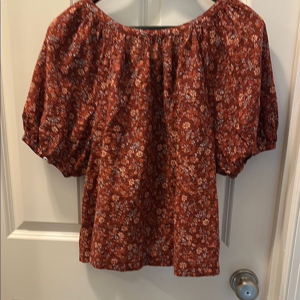 Madewell Rust Floral Button-Front Puff Sleeve Top - Picture 3 of 4